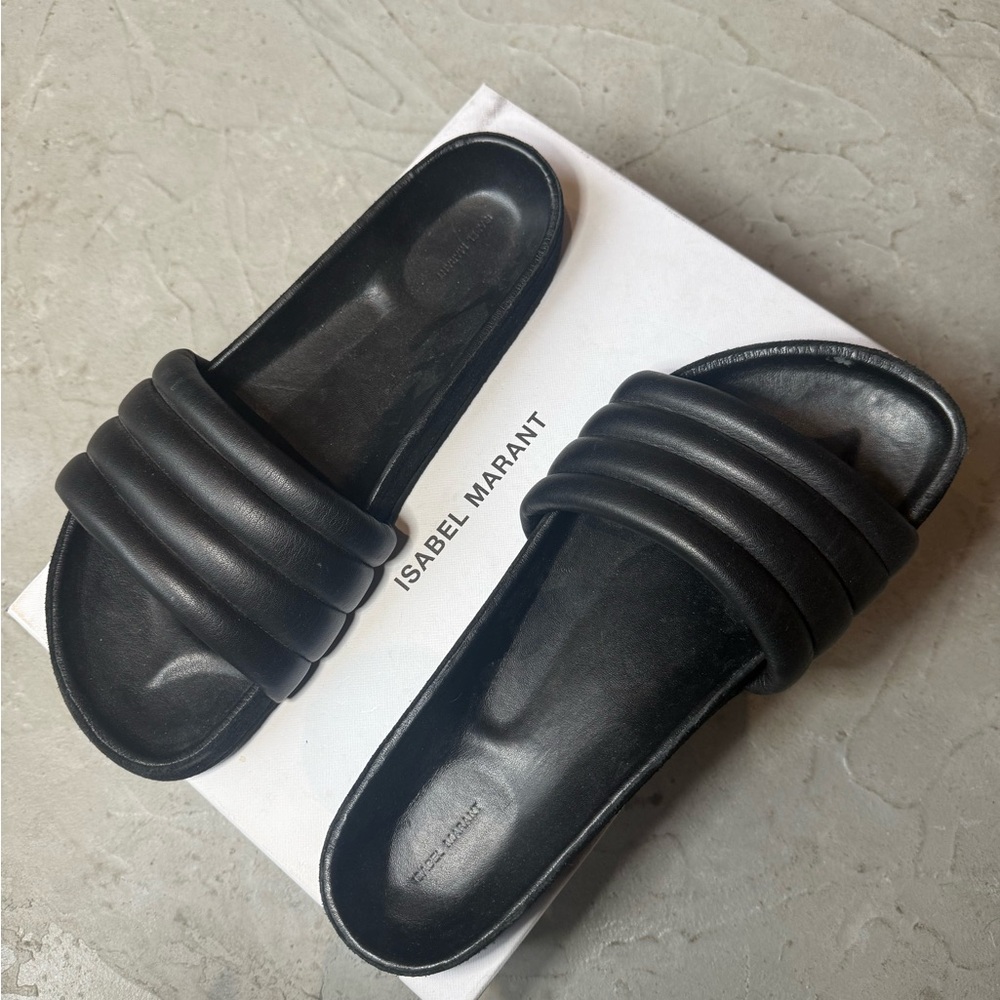 Isabel Marant Black Padded Triple-Band Slide Sandals